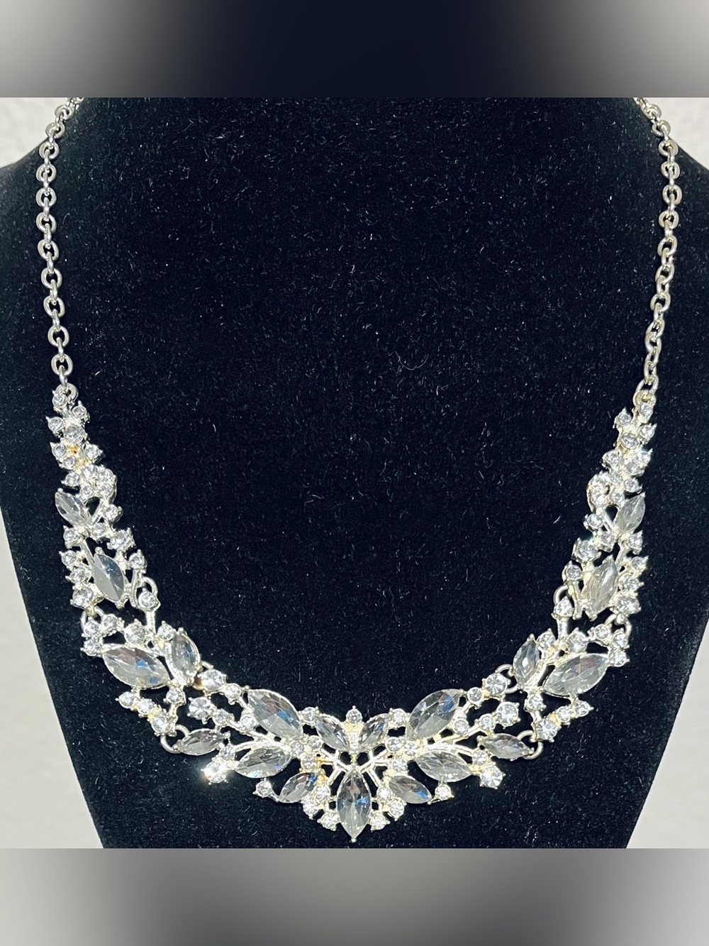 Vintage Silver-Tone Crystal Statement Necklace